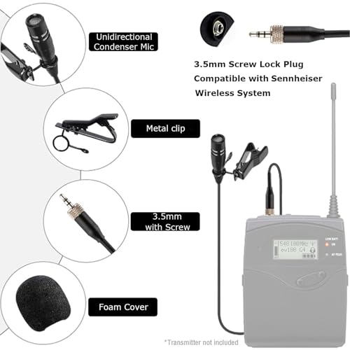 Lavalier Lapel Microphone Unidirectional Condenser Super Cardioid Mic Compatible with Sennheiser Wireless Bodypack Transmitter System with 3.5mm Female Screw Plug - style: 3.5mm Female Screw Plug Compatible with Sennheiser