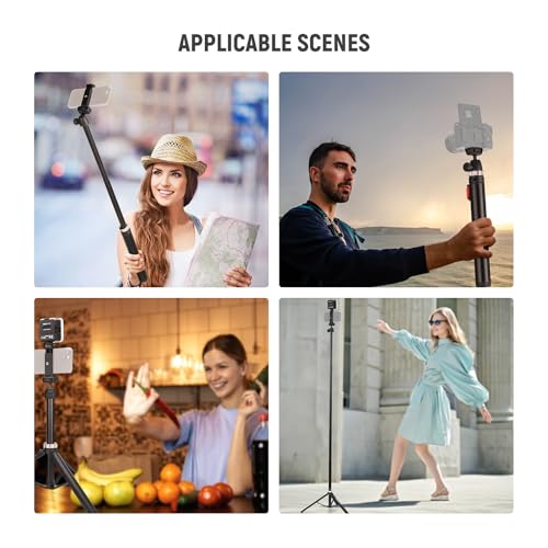 NEEWER Tripod for Cell Phone & Camera with Remote & Phone Holder Compatible with iPhone GoPro Canon Sony DSLR, 62.9" All Metal Portable Selfie Stick Travel Vlog Stand for Video Recording, TS05