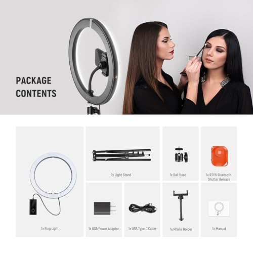 NEEWER 12" 24W Power LED Ring Light with Tripod Stand, Bi Color 2900-7000K, USB C PD Input, CRI97+ 1810lux/0.5m Compatible with iPhone Makeup Studio Streaming Selfie Video Recording, RH12B