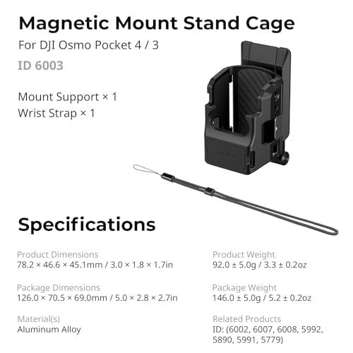 SmallRig Magnetic Mount Desktop Stand for DJI Osmo Pocket 4P / 4/3, Adjustable Backplate Aluminum Expansion Adapter, with 1/4"-20 Locating Holes, Cold Shoe Mount, Plate for Arca-Swiss Tripod - 6003