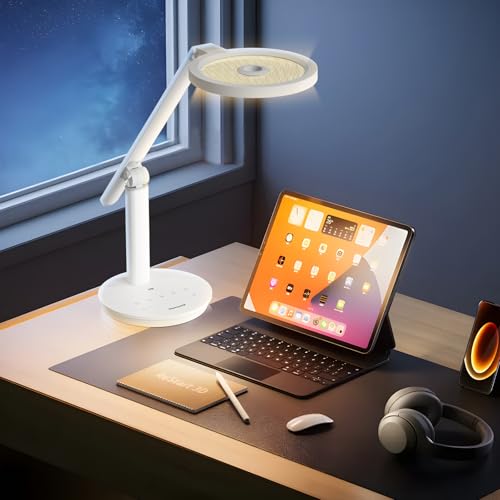 Honeywell Desk Lamp for Home Office, H6 Sunturalux™ Eye-Caring Led Desk Light, 800LM Dimmable Desk Lamp with Timer, Touch Control Tall Desk Reading Light, Table Lamp for Circle Webcam, Study, Bedroom - color: White