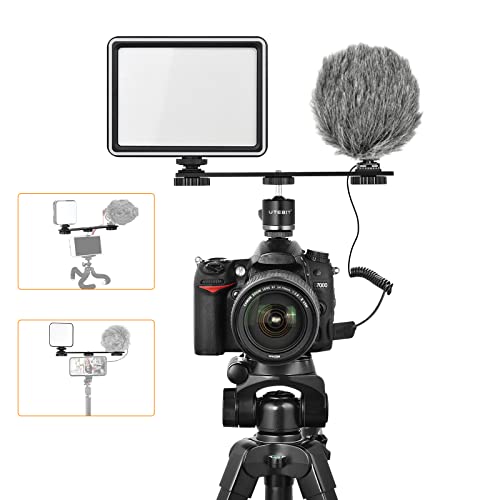 UTEBIT 8 inch Flash Bracket, with 1/4" Screw Hot Shoe, 1 Pack | Dual Camera Mount Flash Bracket Extension Bar, Straight Flash Brackets Tripod Mount for DSLR Camera LED Light, Black - size: 8 Inch