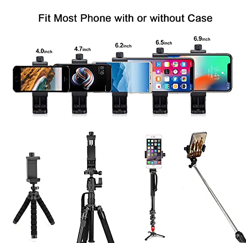 Cell Phone Tripod Mount Adapter, Universal Phone Holder Adjustable Clamp, 360 Degree Rotatable Bracket 1/4" Screw Clip for iPhone, Samsumg, Selfie Stick, Monopod (Black-1 Pack) - color: Black-standard-1 pack