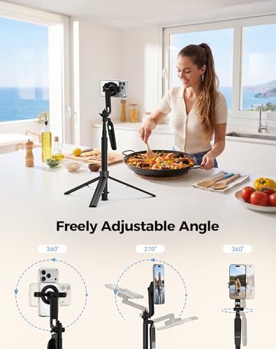 TechRise 71" Phone Tripod, 3-in-1 Clamp & MagSafe Magnetic Selfie Stick with Bluetooth Remote, Auto Extend Phone Stand, Compatible with iPhone 17 Series, Sony, Canon Cameras, Lightweight Travel Design