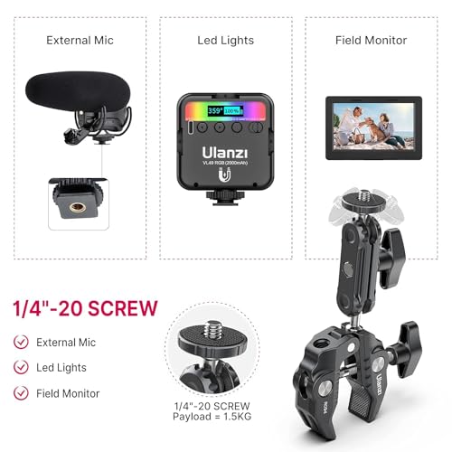 ULANZI Super Clamp Camera Clamp Mount Monitor 360° Ballhead Magic Arm Double Ball Head Adapter with 1/4"-20 & 3/8"-16 Thread ST-07 Phone Tripod Mount - size: Phone Mount Kit