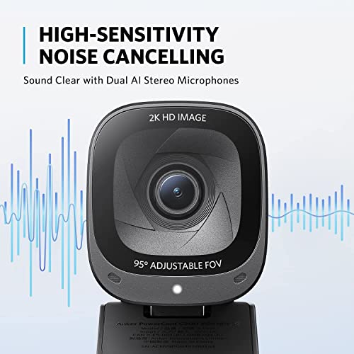 Anker PowerConf C200 2K Webcam, Computer Camera, Low-Light Correction | AI-Noise Canceling Mics, Adjustable Field of View, Built-in Privacy Cover, Stereo Mics, Works with PC/Laptop/Mac for Meeting