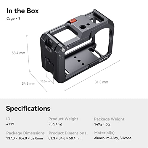 SmallRig Action 5 Pro Action 4 Action 3 Camera Cage for DJI, Protective Cage Compatible for DJI Mic, Protective Frame for Osmo Action 5 Pro Action 4 Action 3-4119C