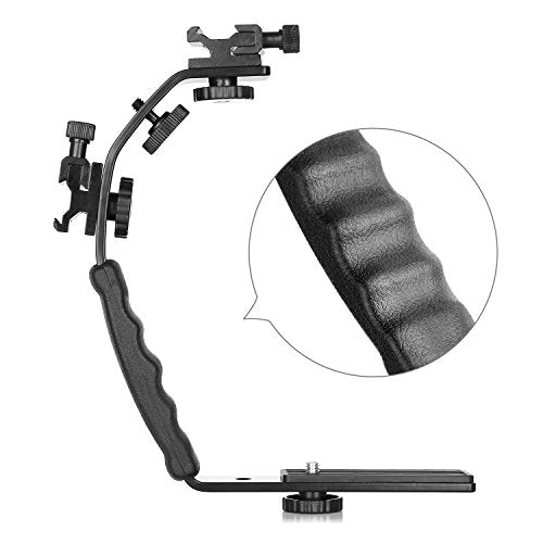 ChromLives Camera L Bracket Mount Video Grip L-Bracket with Dual Flash Cold Shoe Mount 1/4'' Tripod Screw, Heavy Duty Padded Hand Grip for DSLR Camera Camcorder (Updated)
