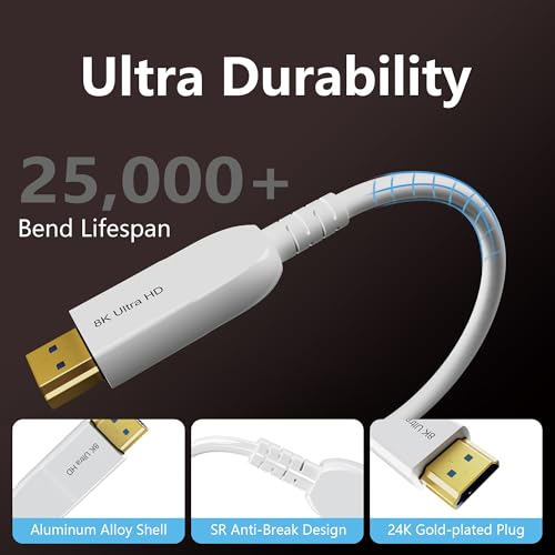 8K Fiber Optic HDMI Cable 65FT, 48Gbps Ultra High Speed Long HDMI 2.1 Cord Braided 8K@60Hz 4K@120Hz HDR10/HDCP2.2&2.3/eARC/3D Compatible for PS5, Xbox, HDTV, Laptop, Monitor - size: 65FT