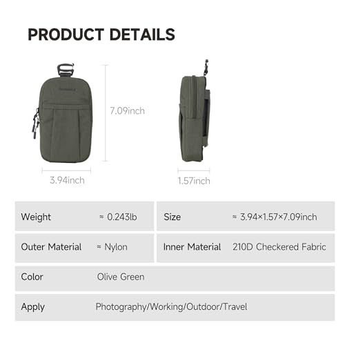 AMBITFUL Compact Sports Camera Bag, Shoulder Strap Storage Case, 3.94 x 1.57 x 7.09 inches, Compatible with Phones, Compact Cameras, Power Banks, Headphones, Black (Hang U1) (Green) - color: Green
