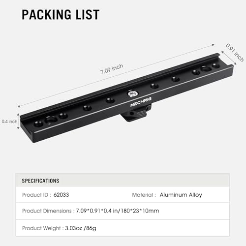 7 Inch Cold Shoe Mount Bracket Cold Shoe Extension Bar, Aluminum Sliding Rail Hot Shoe Mount Bracket with 1/4" & 3/8" Thread for DSLR Camera LED Video Light Microphone Monitor (62033)