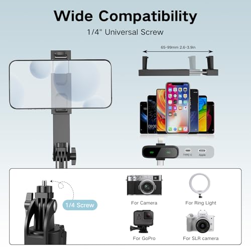Content Creator Starter Kit,Vlogging Kit for iPhone/Android,70”Auto Face Tracking Tripod 360 Rotation with Light, Wireless Microphones,Selfie Stick Tripod for TikTok & YouTube Starter Kit - color: Black-SM