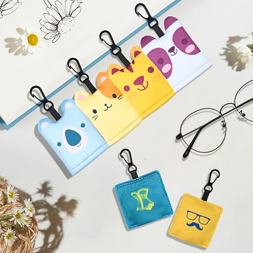 SEIBER Microfiber Glasses Cleaning Cloth with Pouch,Cute Pattern 6 Pack | Eye Glass Clothes for Eyeglass,Camera Lens,Phone & Screen,with Keychain,Portable for travel, home office.