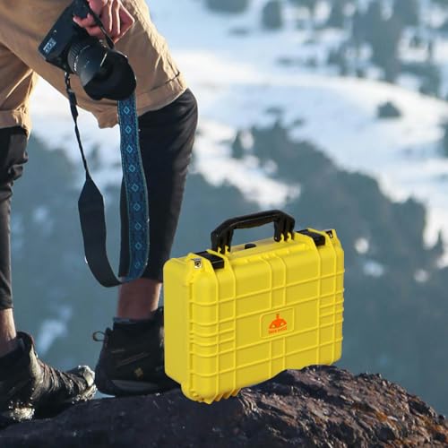Jack Boss 16x 12.8x 6.8 Inch Hard Case, Portable Weather Waterproof Protective Camera Case with Customizable Foam, Fit Use of Drones, Camera, Equipments, Yellow - color: YELLOW, size: 16x12.8x6.8"