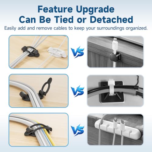 Adjustable Cable Management Clips, Self Adhesive Cord Organizer with Elastic Loop, Reusable Cable Holder for Desk, Under Desk, Wall, TV, Office, Home, Charging Cables, USB, HDMI, PC Wires (10)