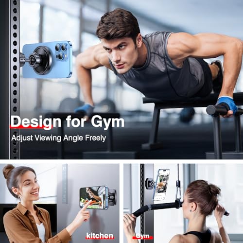 Romuto for MagSafe Gym Phone Holder Magnet【Dual Grip】 Magnetic Phone Holder for Gym Camera Mount 360°Adjustable Attach to Metal Surface Gym Accessories for Women with iPhone 17 Pro Max 16 15 14