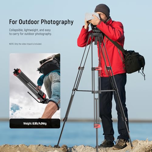 NEEWER Basic 74" Video Tripod with Fluid Head , Metal Camera Tripod with Smooth Friction Damping, Mid Level Spreader, Quick Release Plate Compatible with Manfrotto 501, Max Load 17.6lb, TP37 - style: TP37