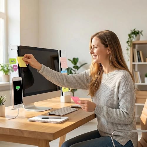 2 Pcs Computer Monitor Memo Board with Phone Holder, Clear Acrylic Screen Side Panel, Sticky Note Message Board, Aesthetic Desk Organization & Office Accessories for Women