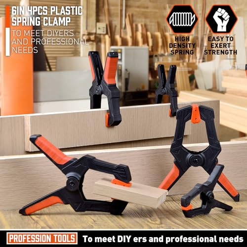 AMARTISAN 6 inch Spring Clamps Heavy Duty, 4-Pack Large Clamps for Woodworking Work, Fixing Backgrounds, and Photography DIY, Among Others. 3.35 Inch Mouth Opening. - style: 6" Pack of 4