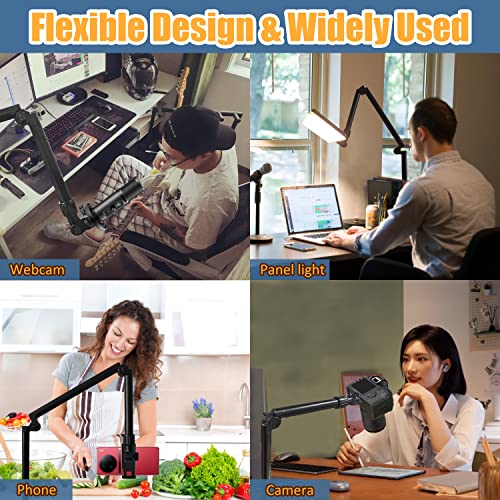 Overhead Camera Mount Desk Stand, Bearing 18lb, Base& Top 360° Adjustable, with 1/4“ 3/8" 5/8" Screw, 3-Section Flexible Articulating Metal Arm for DSLR Camera/Webcam