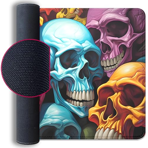 Scary Skeleton Mouse Pad Desk Pad,Colourful Skull Extended Gaming Mouse Mat with Stitched Edges Non-Slip Waterproof Rubber Base Mous Mat for Office Home Game Desk Pad(27.5X11.8 in) - color: Scary Skull Skeleton