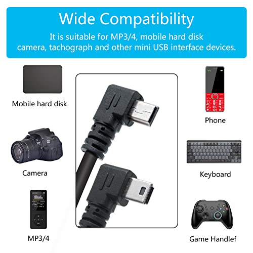 Short Mini USB Charging Cable 9inch, 90 Degree USB 2.0 A Male to Mini USB Left & Right Angle Male Data Sync and Charge Cable, for Dash Cam, DigitalCamera, Hard Drive, MP3 Player, Phone (2Pcs) - style: 1Pair Mini USB - Left & Right Angle
