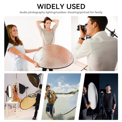UTEBIT 31 Inch (80cm) Light Reflector Stand Kit with Bag | Diffuser 5 in 1 Collapsible Multi Disc Light Stand, Photography Reflector Holder-Translucent/Silver/Gold/White/Black - size: 31x31 Inch