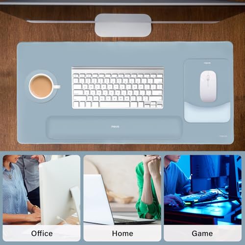 MOSISO Keyboard Mouse Pad Set, Large Gaming Mouse Pad&Rectangular Keyboard Wrist Rest&Mousepad with Wrist Rest&Coaster, Ergonomic Non-Slip&Easy Typing Pad with Curved Silicone Lining, Aquamarine - color: Aquamarine