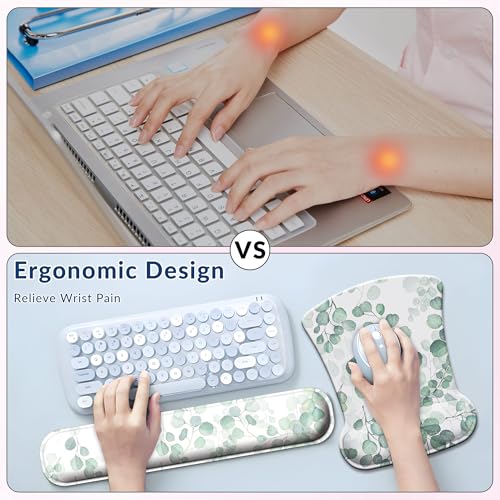 Desk Mat Set + Keyboard and Mouse Pad with Wrist Rest Support,4-in-1 Large Mousepad Computer Mats for Desktop Home & Office -Eucalyptus - color: V-Eucalyptus