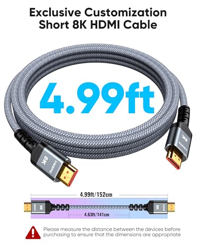 Highwings 10K 8K 4K HDMI Cable 48Gbps 5FT/1.5M, Ultra High Speed HDMI Cable 2.1 Braided Cord-4K@120Hz 8K@60Hz, DTS:X, HDCP 2.2 & 2.3, HDR 10+ Compatible with DVD Player/PS5/PS4/UHD TV/Blu-ray - size: 5 feet