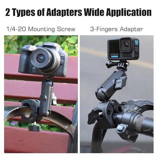 GEPULY 2pcs 1''/25mm Ball Head Mount 1/4"-20 Threaded Stud+Tripod Adapter for Gopro Hero Series/AKASO/Insta360/DJI OSMO Action Camera, Fit RAM Ball Head Mount B Size Double Socket Arm