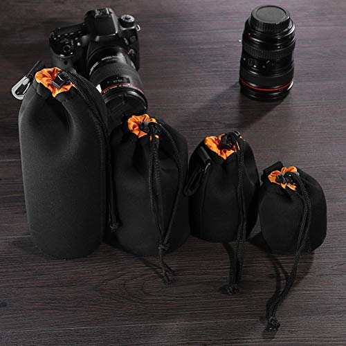X-Large Camera Lens Pouch, Extra Large Thick Protective Neoprene Bag Storage Cover Case with Drawstring Design, Soft Plush Interior for Canon, for Nikon, for Sony DSLR Lenses (XL Size) - size: XL: 10cm x 25cm (D x H)