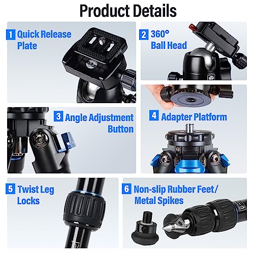 SIRUI AM203 Mini Travel Tripod with 360° B00K Ball Head, Lightweight Aluminum Tripod for Travel and Tabletop Use, Max Load 20lbs/10KG, Folded Height 11.4”, Max Height 16.7” - size: AM-203+B-00K