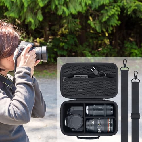 Camera Case Compatible with Canon EOS Rebel T7/T100/R50/R100/R5/R6 V//R6 Mark II DSLR Camera with 18-55mm Lens,Sony,Nikon DSLR Camera Protective Case with Shoulder Strap (Black Case) - color: Black Case