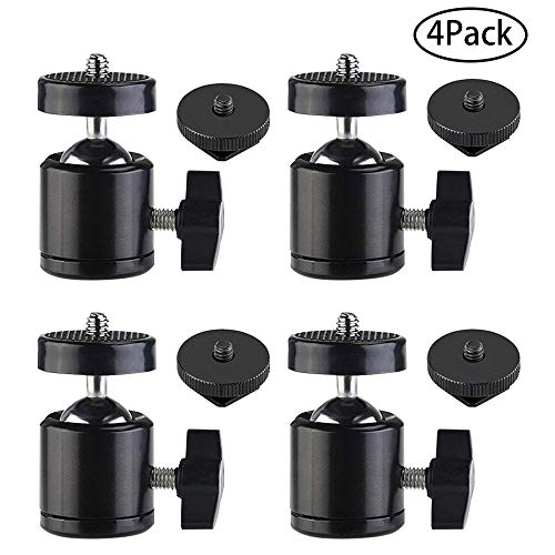 SLOW DOLPHIN Hot Shoe Mount Adapter 360 Degree Swivel Mini Ball Head 1/4 Tripod Screw for Cameras, Camcorders, Smart Phone, LED Video Light, Microphone (4 Packs)