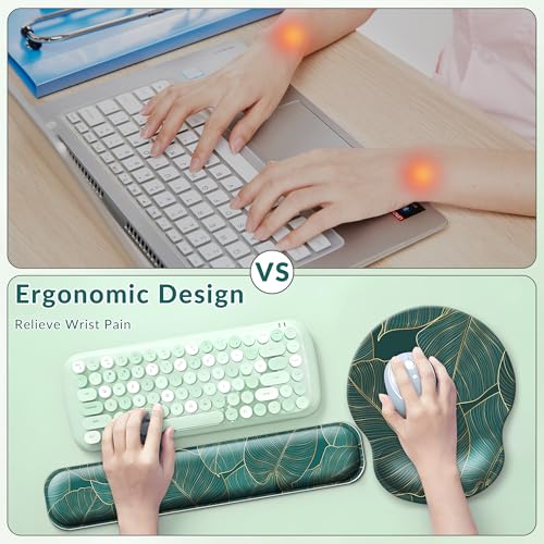 Desk Mat Set + Keyboard and Mouse Pad with Wrist Rest Support,4-in-1 Large Mousepad Computer Mats for Desktop Home & Office-Green Leaves - color: M-Green Leaves