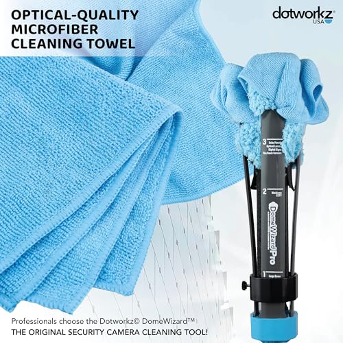 DomeWizard™ Compact Security Camera Cleaning Kit with Pole – Streak-Free Lens Cleaner for Dome, PTZ, Mini Dome & Bullet Cameras – Reusable Microfiber Mitt + 8oz Cleaning Solution - size: 13' Cleaning Kit