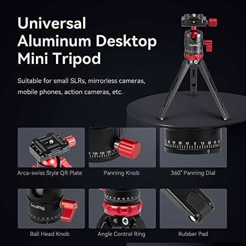 SmallRig Tripod for iPhone Desktop Mini Tripod - Aluminum Alloy 20 inches/ 50 cm with 360 Degree Ball Head, 1/4 inch Quick Shoe Plate for Vlogging DSLR Camera Video, Load up to 11 pounds-3033 - style: 2