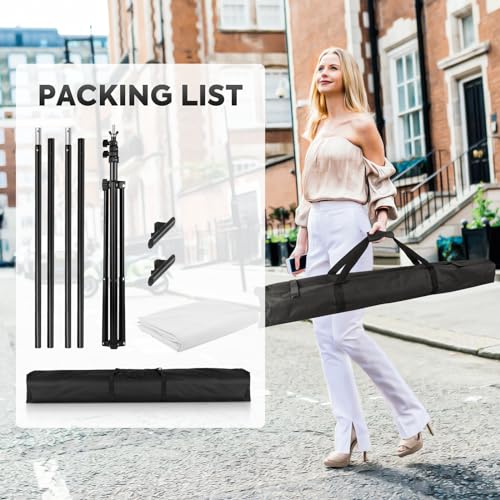 White Screen with Stand,Heorryn 2x1.5M Whitescreen Chromakey Background with Photography Support Stand Kit for Photoshoot Stream Gaming Photo Video Recording