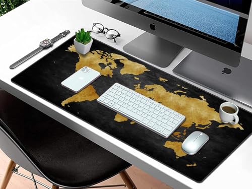 Rinaze Mouse Pad Desk Mat, Multifunctional Large Gaming Mousepad, Office Desk Pad with Washable Durable Design, Keyboard Pad in Black World Map - color: Dark Grey