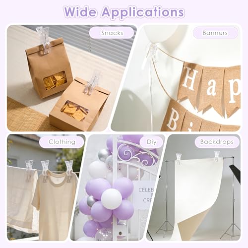 RELBRO Spring Clamps, 10 Pcs 3.5 Inch Clear Plastic Clips with 50 Pcs Balloon Clips for Balloon Arch Backdrop Craft Decoration Projects
