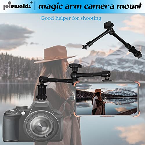 Niewalda Magic arm Camera Mount ,articulating arm- 11 Inch Metal Adjustable Friction Articulated arm with Super Clamp/Phone Clip, for Various Action Camera/DSLR/LCD Monitor/LED Lights/Cell Phone - color: 11 Inch Black Magic Arm