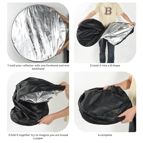 UTEBIT 43"/110cm Photography Reflector with Stand & Clamp | 5-in-1 Multi Disc Translucent/Silver/Gold/White/Black Photography Reflector Collapsible Light Reflector for Studio Outdoor - size: 43 inch