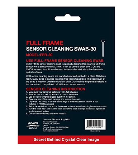 UES FFR-30 DSLR or SLR Digital Camera Sensor Cleaning Swabs for Full-Frame Sensors (30 X 24mm Swabs, NO Liquid Cleaner) - style: 30 Swabs