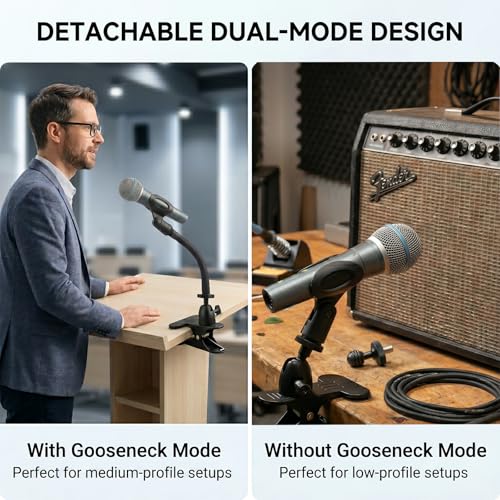 ROCKFREE Microphone Stand with 360° Rotating Base,Heavy-Duty Desk Clamp,8" Flexible Gooseneck Mic Mount,Includes 1/4" to 3/8" & 5/8" Metal Adapters for Shure,Fifine,HyperX,AT2020,Blue Snowball,Razer