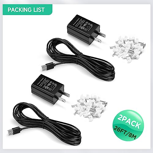 OLAIKE (2 Pack) 8m/26ft Charge Cable for Ring Stick Up Cam Battery/Plug-in & Ring Spotlight Cam Battery, Weatherproof Power Adapter Keep Charge Your Camera (No Camera), Blcak - color: Black (26 ft/8m, 2 Pack)