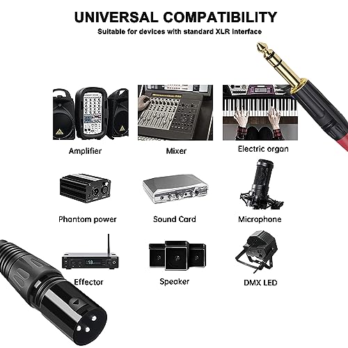 (2PACK/6inch) XLR to 1/4 TRS Stereo Adapter,XLR Male to 1/4 Inch (6.35mm) Balanced Microphone Stereo Audio Converter AdapterCable,3 Pin XLR to Quarter inch TRS Plug Mic Cord for Dynamic Microphone - size: 6inch