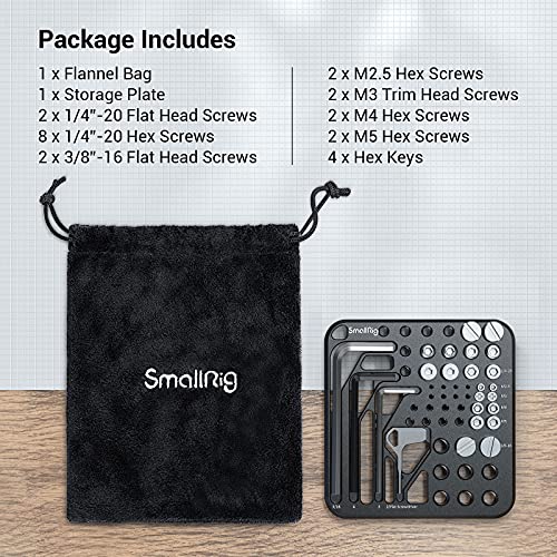 SmallRig 20Pcs Screws and Hex Key Storage Plate with 1/4"-20 3/8"-16 M2.5 M3 M4 M5 Stainless Steel Screws and 4Pcs Hex Keys MD3184