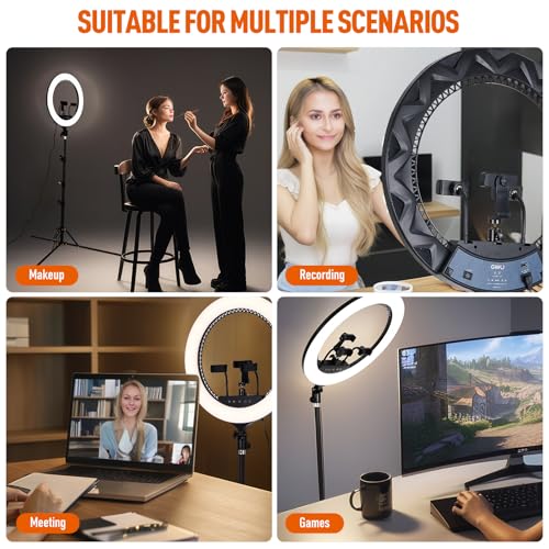 GWO 21 inch LED Ring Light with Tripod Stand 6000K Dimmable Makeup Selfie Light with Touch Panel Phone Holders for YouTube Vlog Video Shooting Include Carrying Bag and Remote Control CRI>90
