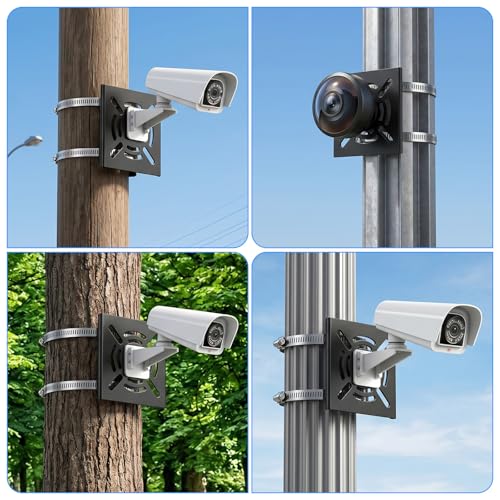 3 Pcs Universal Vertical Pole Mount, Camera Wall Mounting Bracket Set with 6 Loops & Screws, Solid Metal Pole Mount Bracket for CCTV Security Camera, Solar Panel, LED Light Indoor Outdoor